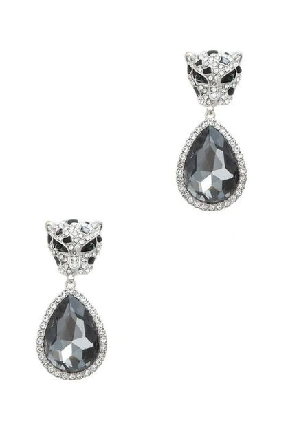 Cheetah with Teardrop Crystal Dangle Earring