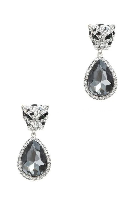 Cheetah with Teardrop Crystal Dangle Earring