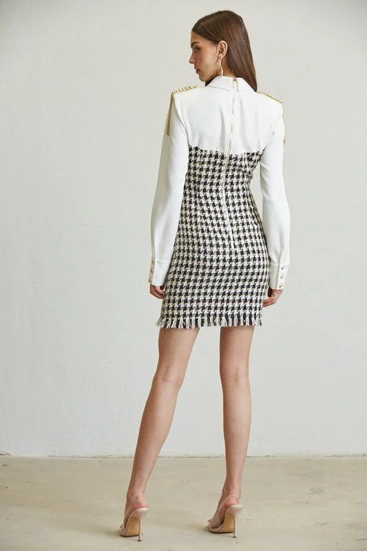 Chic Commander Mini Dress (White/Black)