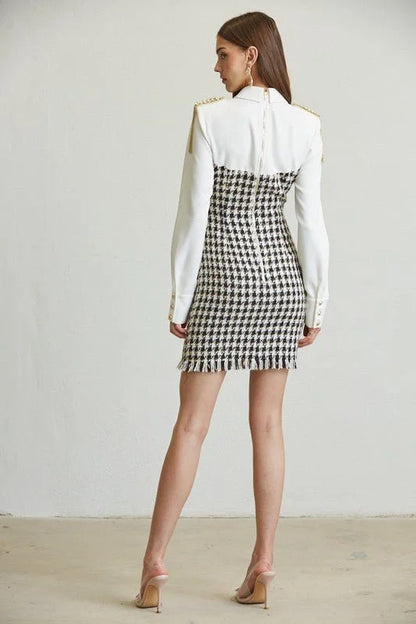 Chic Commander Mini Dress (White/Black)