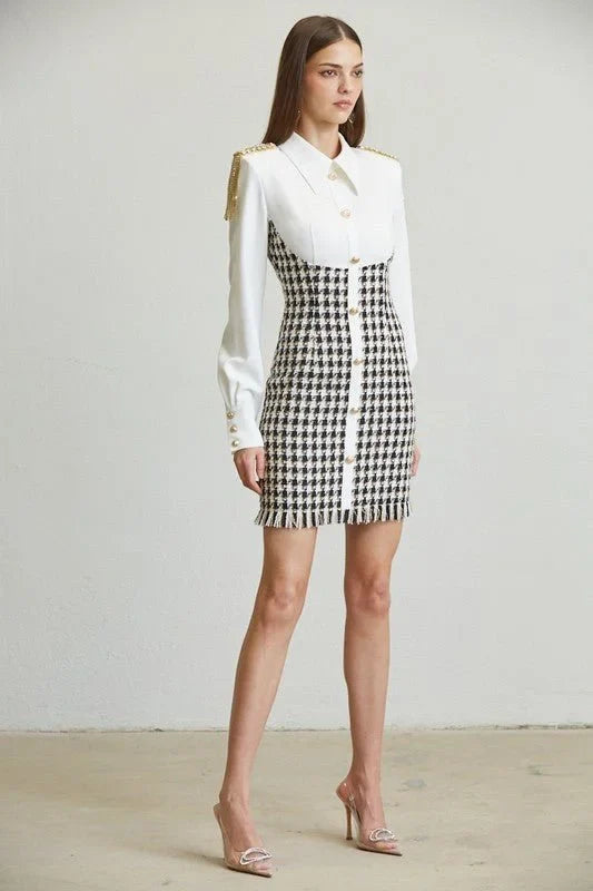 Chic Commander Mini Dress (White/Black)