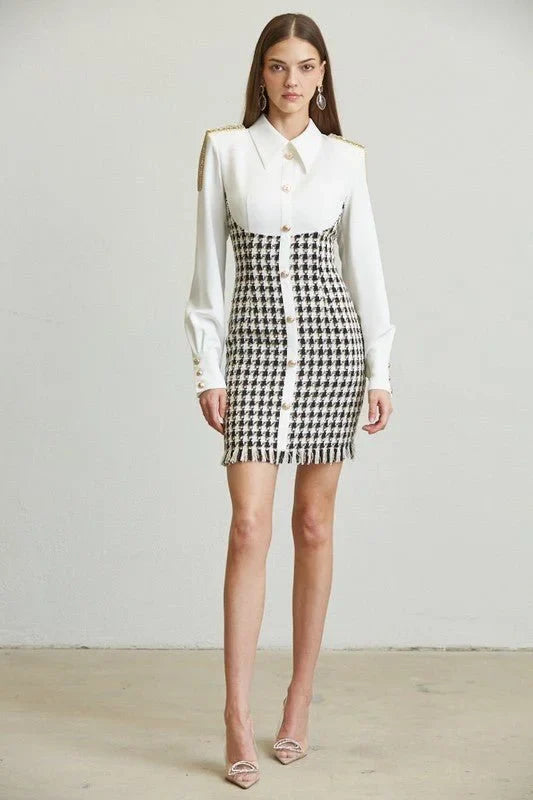 Chic Commander Mini Dress (White/Black)