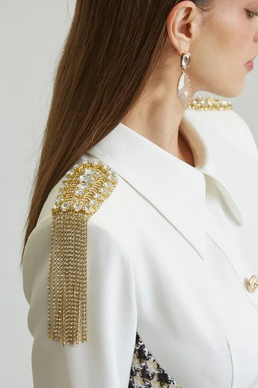 Chic Commander Mini Dress (White/Black)