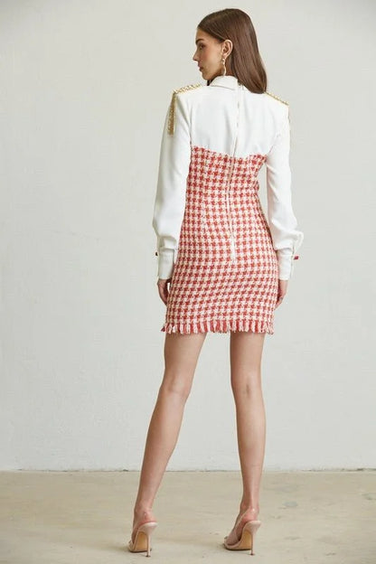Chic Commander Mini Dress (White/Red)