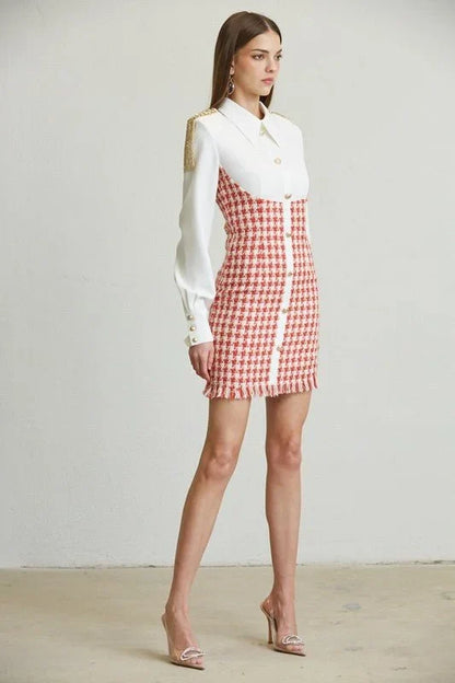 Chic Commander Mini Dress (White/Red)