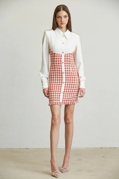 Chic Commander Mini Dress (White/Red)