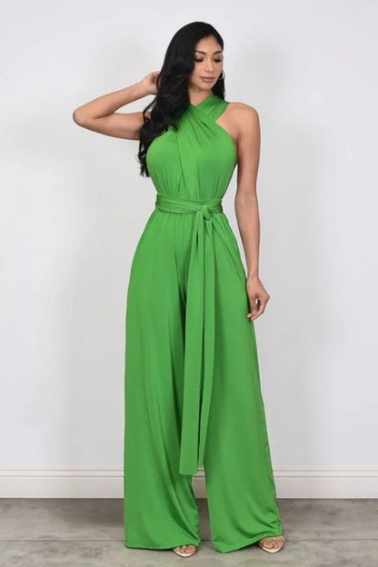 Chic Convertible Self Tie Jumpsuit (Green)