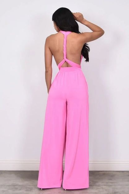 Chic Convertible Self Tie Jumpsuit (Candy Pink)