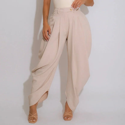 Chic Draped Pleated Pants - Beige