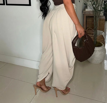 Chic Draped Pleated Pants - Beige