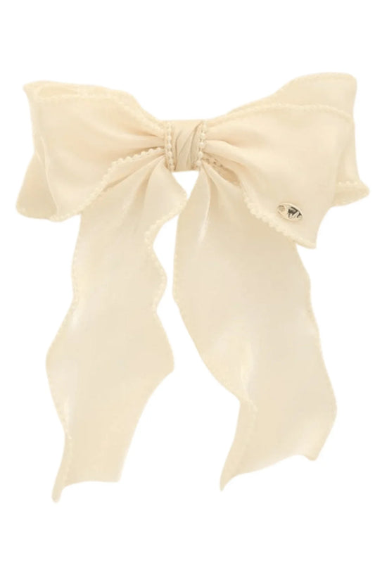 Chic Pearl-Trimmed Bow Barrette (beige)