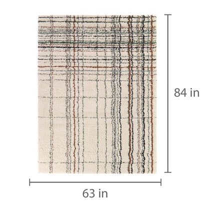 Detail image of Circe Cream 5x8 Shag Area Rug with overlay of product dimensions