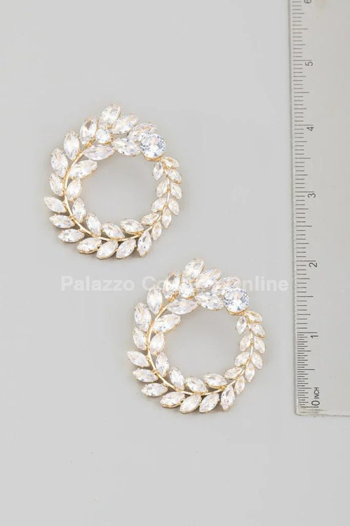 Circle Rhinestone Leaf Earrings (Gold)