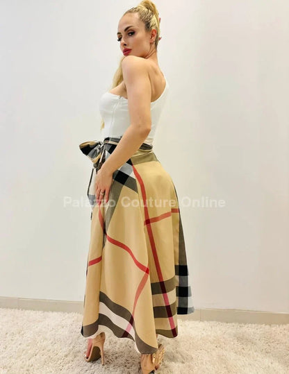 City of Dreams Plaid Maxi Dress with One-Shoulder Design