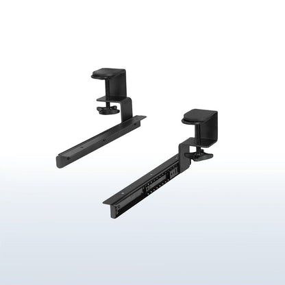 Under-desk sliding pull out keyboard tray clamp and rail set (2 pack).