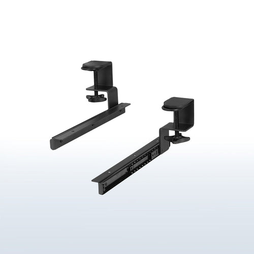 Under-desk sliding pull out keyboard tray clamp and rail set (2 pack).