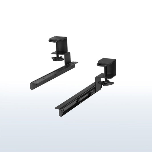 Under-desk sliding pull out keyboard tray clamp and rail set (2 pack).