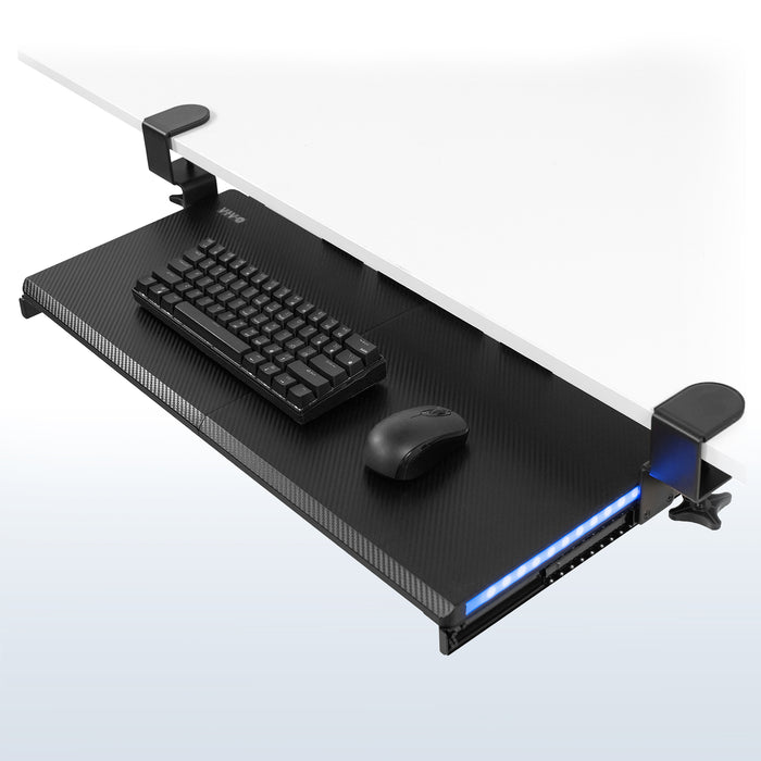 Clamp-on desk keyboard tray with RGB side lights.