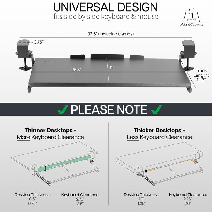 Clamp-on desk keyboard tray with RGB side lights.