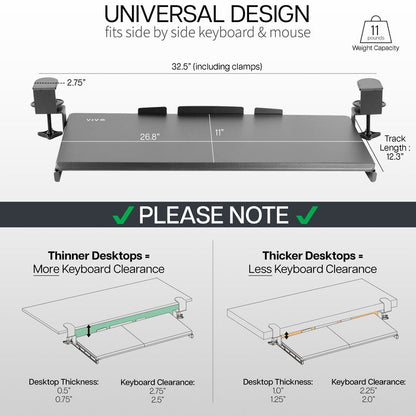 Clamp-on desk keyboard tray with RGB side lights.