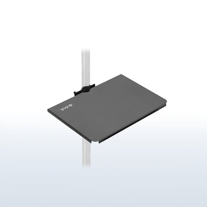 Clamp-on 14" shelf mount for pole for extra storage and space saving.