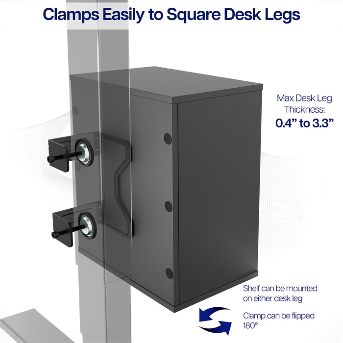 Clamp-on Under Desk Shelving Unit, Office Accessory Holder for Supplies, Gaming Devices, and More, Multi-Level Storage Shelves, Workstation Organizer
