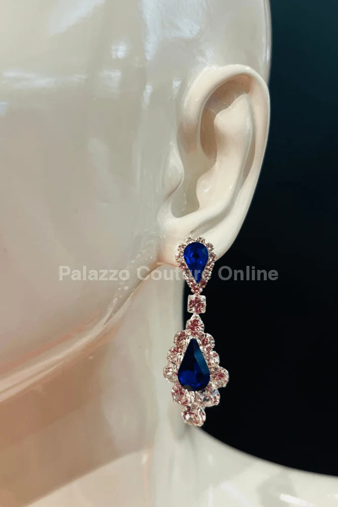Classic Crystal Drop Evening Earrings (Blue)