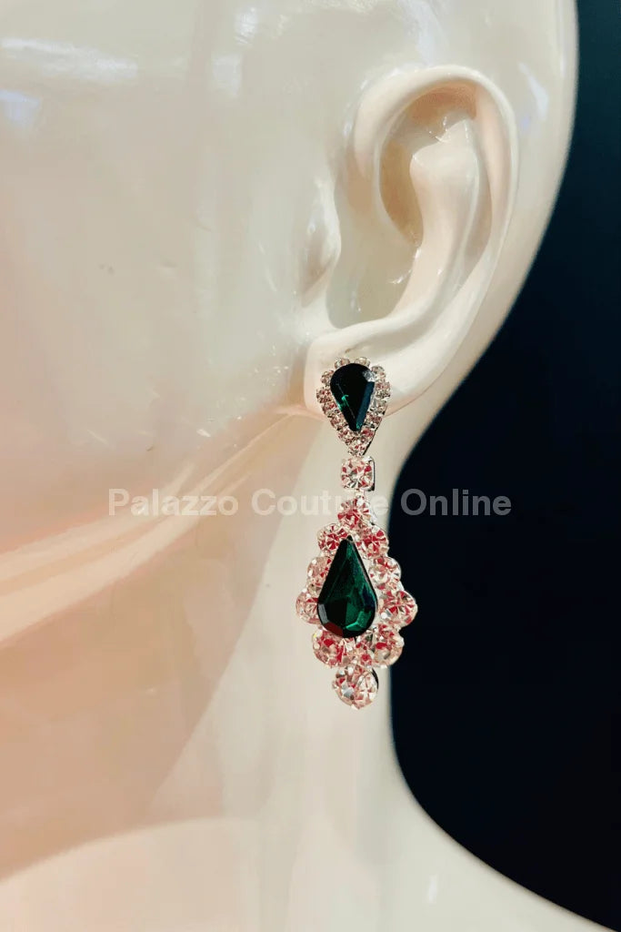 Classic Crystal Drop Evening Earrings (Green)