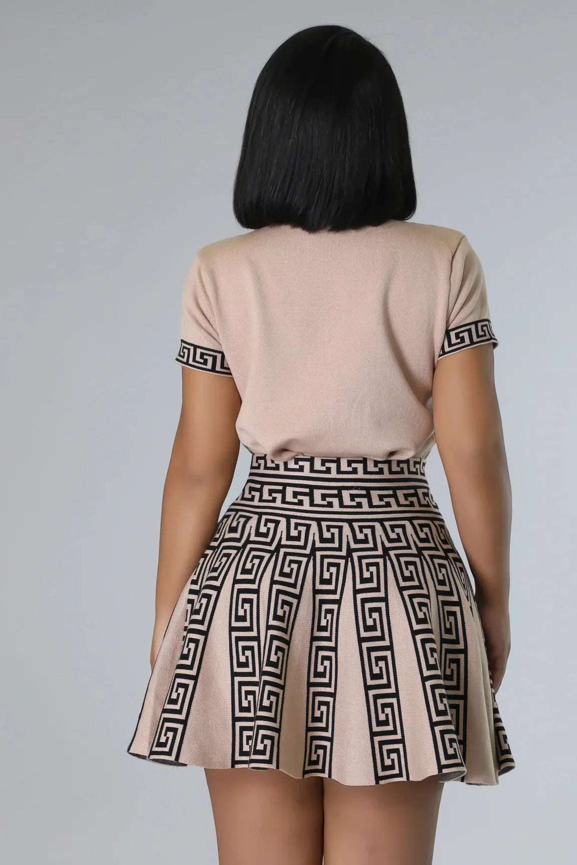 Classy Girl Knit Skirt Set – Taupe Pleated Two-Piece Outfit