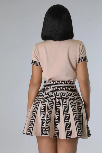 Classy Girl Knit Skirt Set – Taupe Pleated Two-Piece Outfit