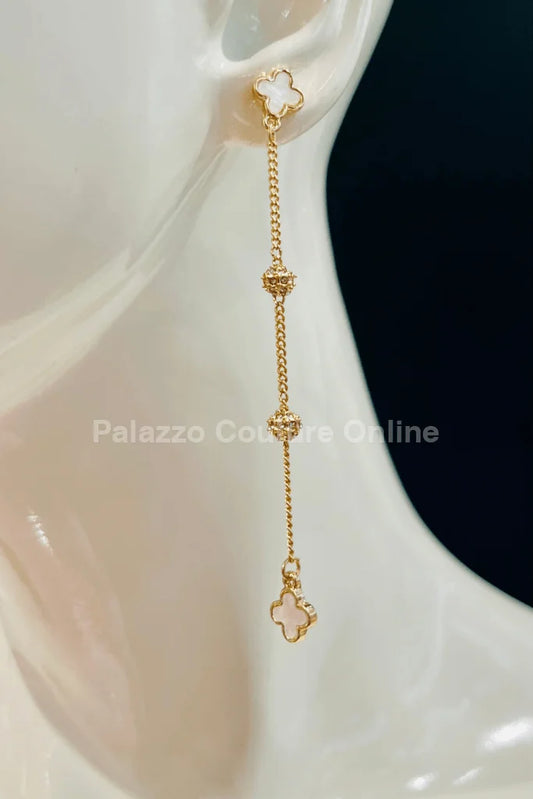 Clover And Studs Chain Dangle Earrings (Gold)