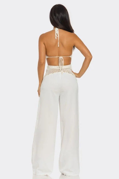 Coastal Breeze Crochet Pant Set - White