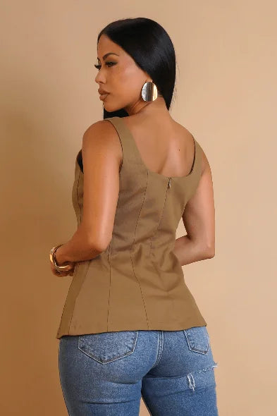 Coastal Charm Seashell Button Top - Brown
