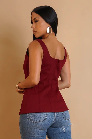 Coastal Charm Seashell Button Top - Burgundy