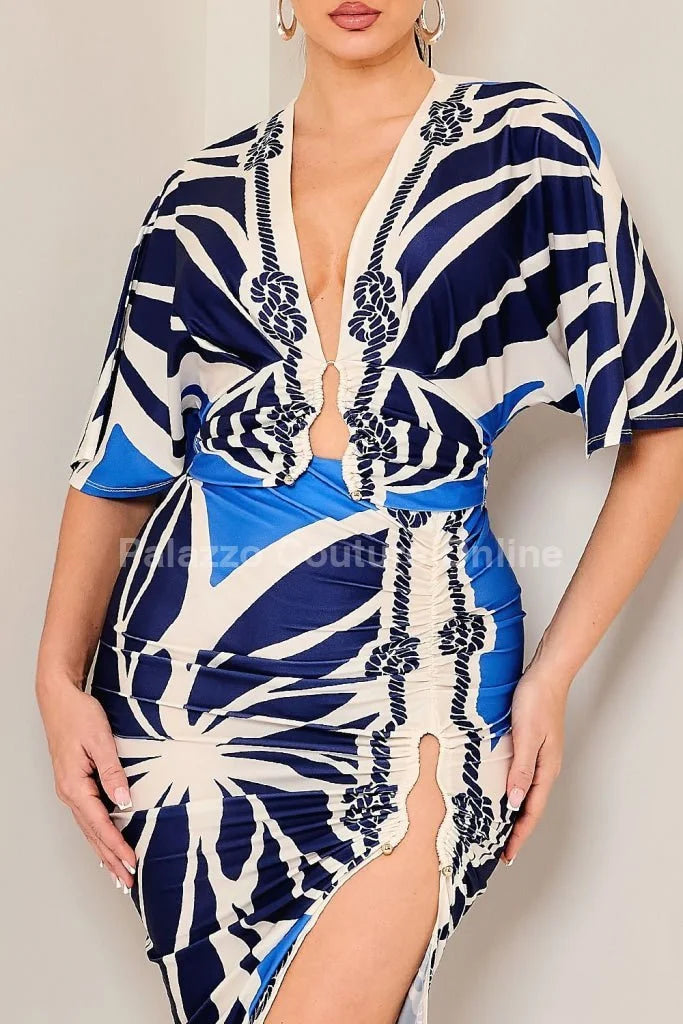 Coastal Knot Ruched Skirt Set - Blue