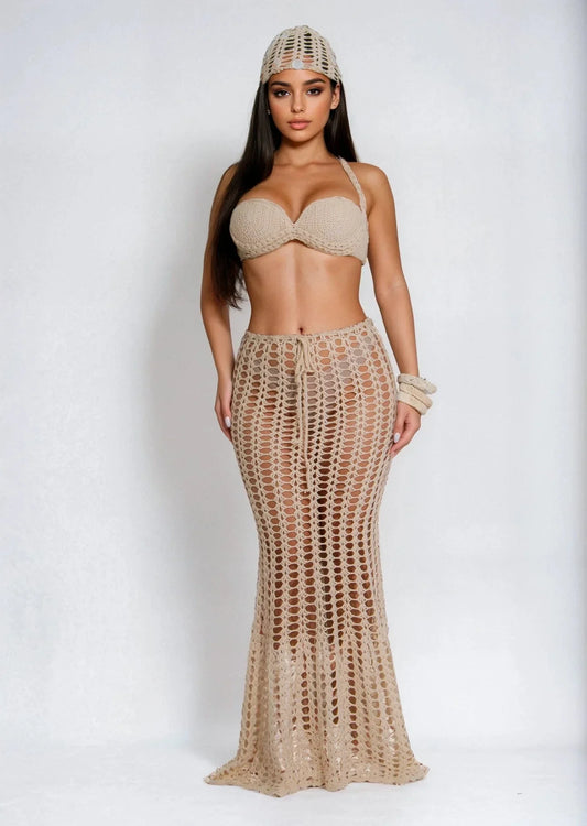 Coastal Mirage 3-Piece Crochet Skirt Set