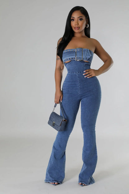 Come On Over Denim Jumpsuit – Wide‑Leg