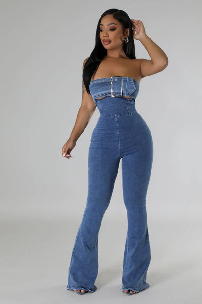Come On Over Denim Jumpsuit – Wide‑Leg