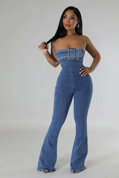 Come On Over Denim Jumpsuit – Wide‑Leg