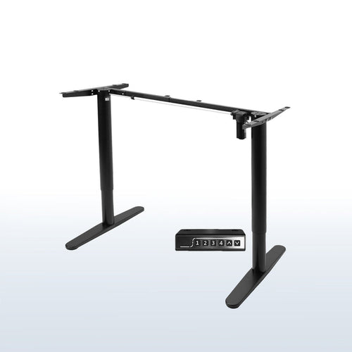 Sturdy sit-to-stand electric desk frame with smart controller panel.