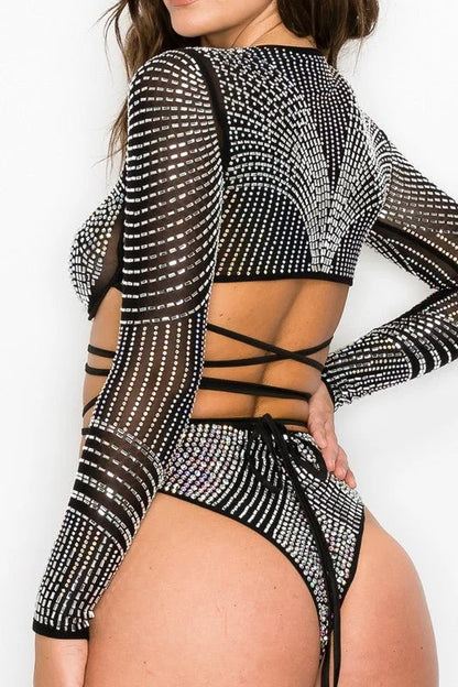 2pcs Rhinestone Bikini Set – Black
