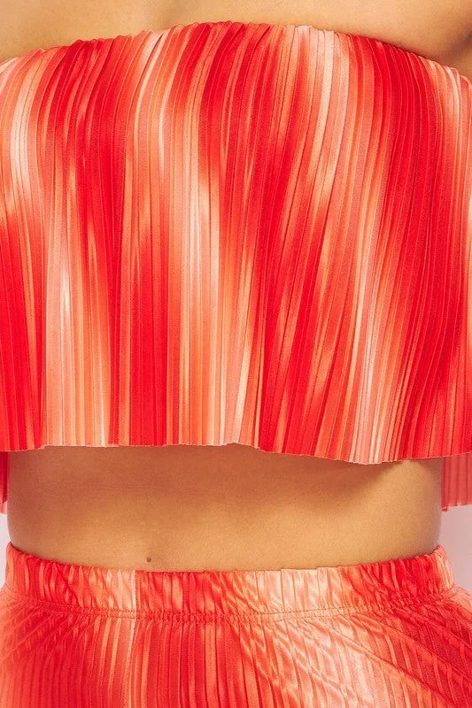 Flared bandeau top and straight leg pants set (Orange)