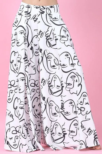Face Graphic Print Palazzo Pants - White