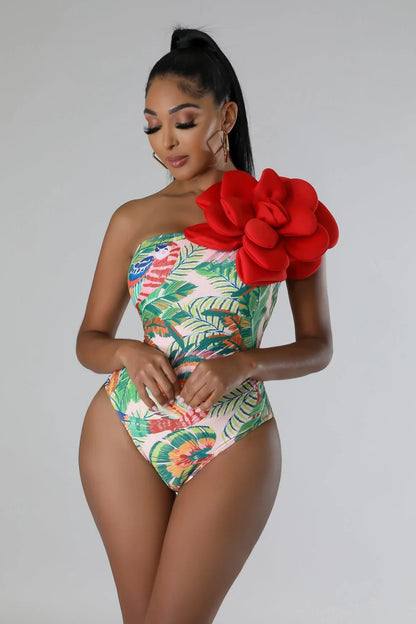 Cora Babe One Shoulder Swimsuit with Floral Detail