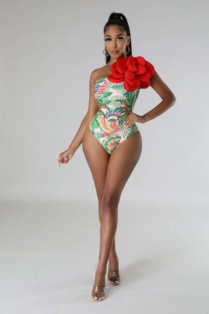 Cora Babe One Shoulder Swimsuit with Floral Detail