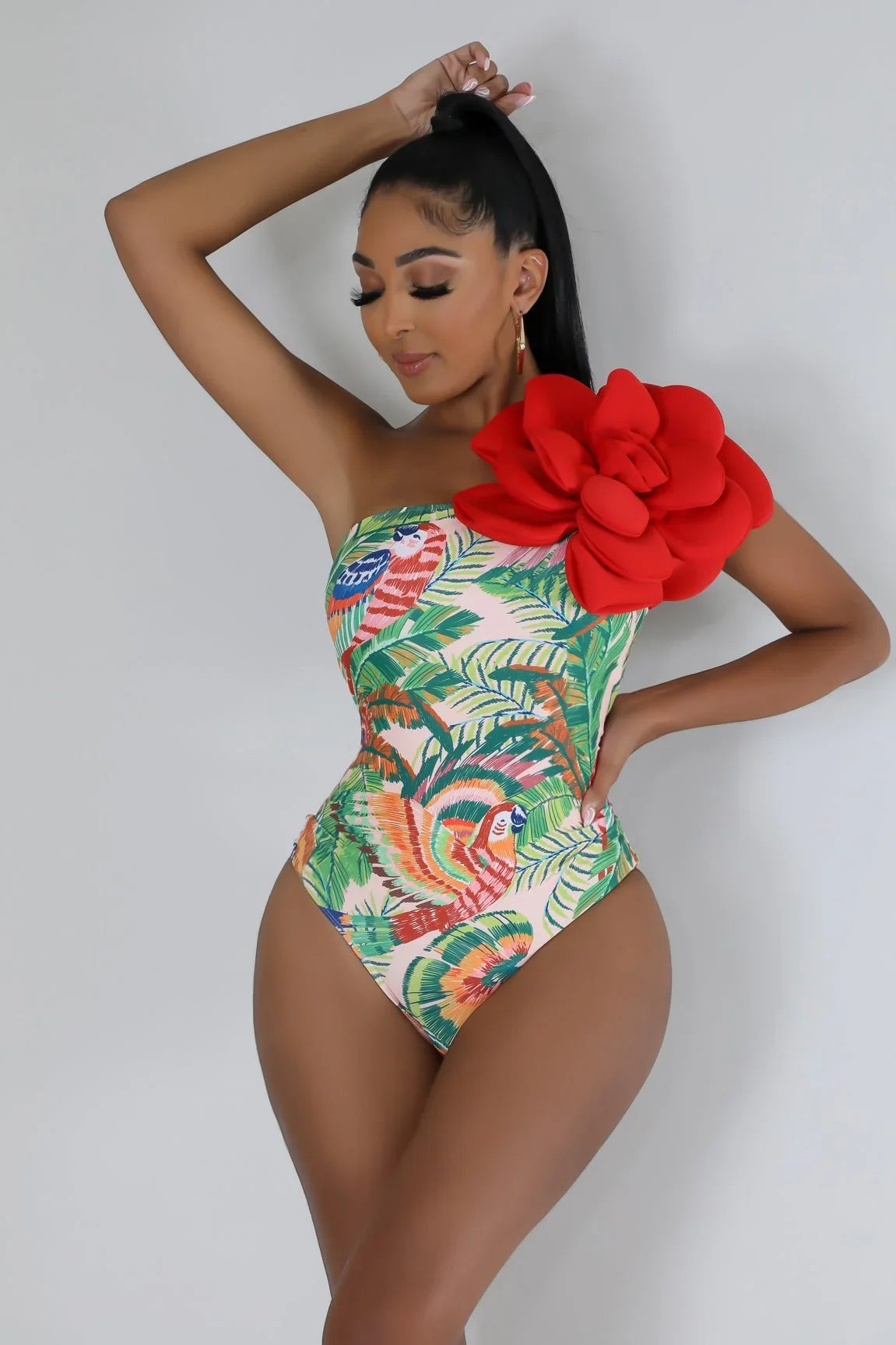 Cora Babe One Shoulder Swimsuit with Floral Detail