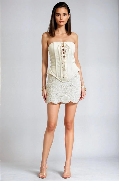Corset Bloom Skirt Set - NaturalWhite
