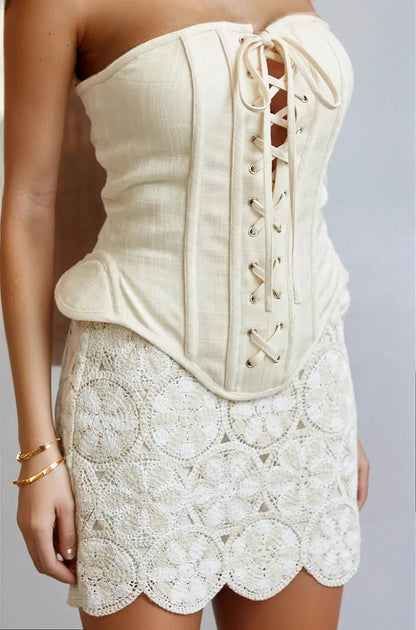 Corset Bloom Skirt Set - NaturalWhite