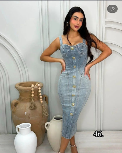Corset Chic Inspired Women Denim Midi Dress