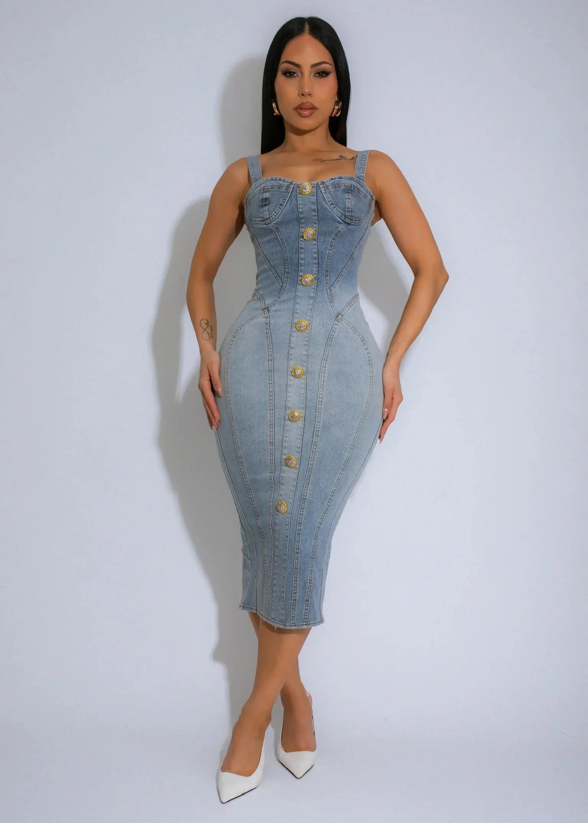 Corset Chic Inspired Women Denim Midi Dress